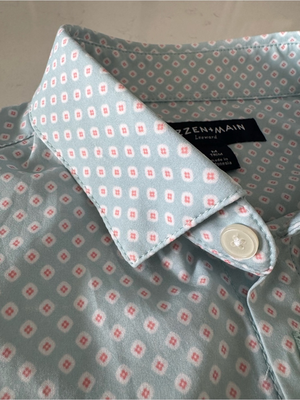 Mizzen+Main Leeward Shirt Mens M Trim Short Sleeve Mint Geometric Stretch